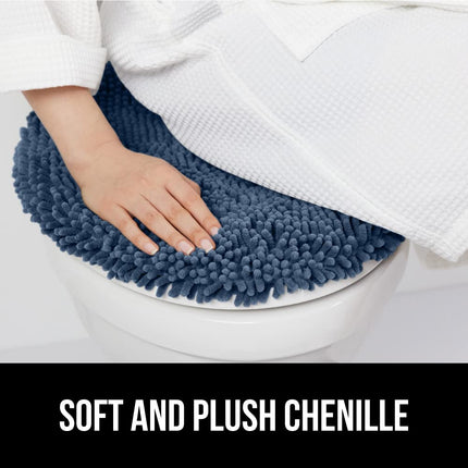 GORILLA GRIP 19.5x18.5 Shag Chenille Bathroom Toilet Lid Cover, Ultra Soft Plush, Fits Standard Toilet Lids, Navy Blue