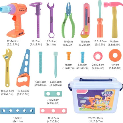 Bee bee Run 79PCS Kids Tool Set with Tool Box & Electronic Toy Drill, Pink STEM Pretend Play Tool Toy T20