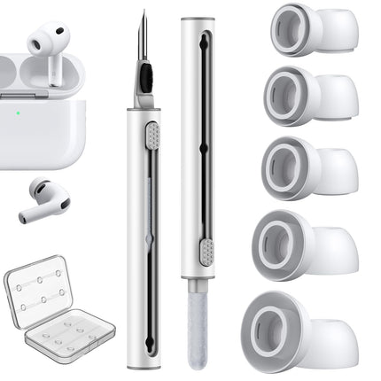 Link Dream Ear Tips for AirPods Pro 3 Replacement Eartips Silicon Ear Buds Tips with Portable Storage Box White 5 Pairs (XXS/XS/S/M/L Tips+ Cleaner Pen)