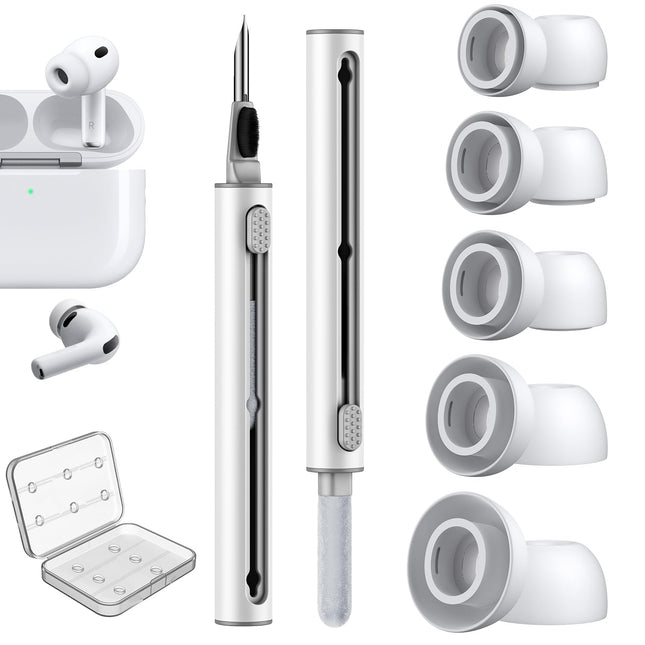 Link Dream Ear Tips for AirPods Pro 3 Replacement Eartips Silicon Ear Buds Tips with Portable Storage Box White 5 Pairs (XXS/XS/S/M/L Tips+ Cleaner Pen)