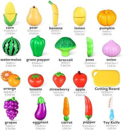 Veluoess 27 PCS Play Food Set for Children,Cutting Vegetables and Fruits,Kitchen Playset with 5 Bushel Basket and Kitchen Accessories,Pretend Play Toy Educational Toys T96