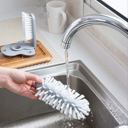360° Glass Cup Brush Cleaner with 3 Suction, Bar Glass Washer Sink Attachment, Flexible Bristles Double Sided Scrubber Brush for Home, Kitchen, Wall, Table or Sink Bottom
