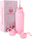 40 Oz Water Bottle with Straw Stainless Steel Sports Water Bottle with 3 Lids (Straw, Chug and Flip Lid) Insulated Leak Proof Metal Jug - Pink
