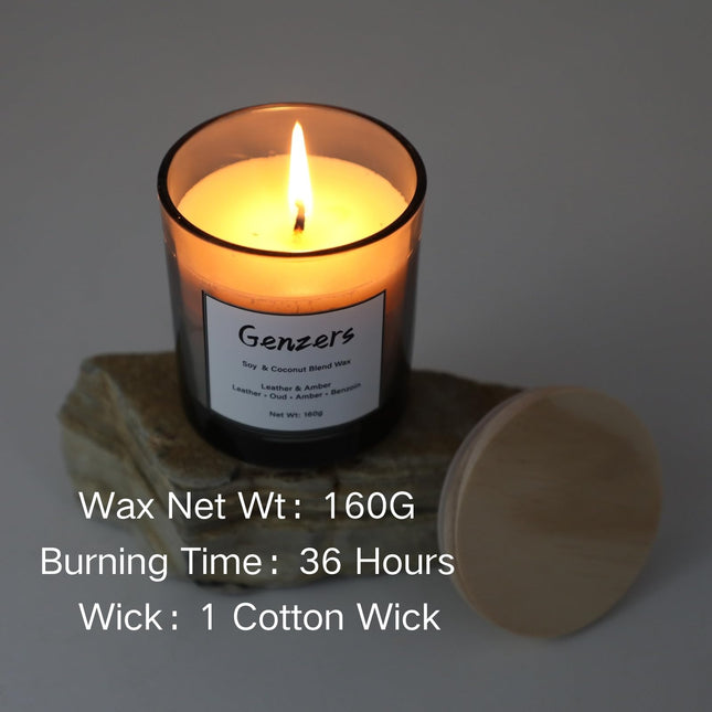 Amber and Leather Scented Candle Gift for Men,Woody Scent Fall Candle Clean Burning,Healing Perfume Candles Sandalwood Oud Scent,Patchouli Aromatherapy Jar Candle Set for Christmas