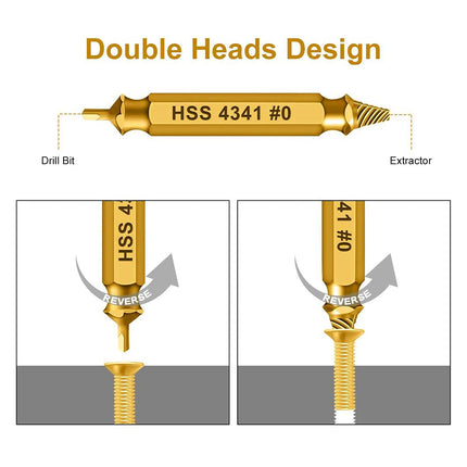 HSS 4341 Damaged Screw Extractor Set, 5-Piece Double-Ended Drill Bits for Stripped Screws and Bolts, 2-14mm Range, Gold Titanium