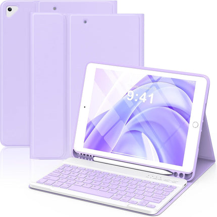 ZOPSGYU for iPad 9th Generation Case with Keyboard 2021, for iPad 8th Generation 2020 / 7th Generation 2019 Case with Pencil Holder -Magnetic Bluetooth Wireless Detachable Keyboard, PURPLE