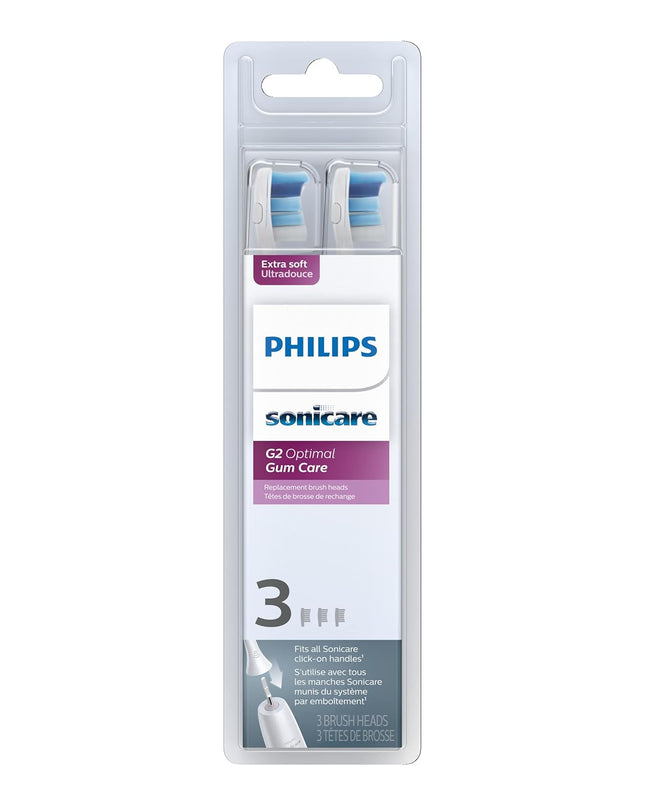 Philips Sonicare G2 Optimal Gum Care Brush Heads, Genuine Replacement Toothbrush Heads, White, 3 Pack, HX9033/65