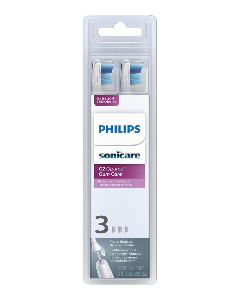 Philips Sonicare G2 Optimal Gum Care Brush Heads, Genuine Replacement Toothbrush Heads, White, 3 Pack, HX9033/65