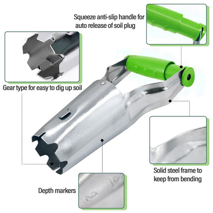 Colwelt Bulb Planter Set 4Pcs, Includes 2 Bulb Planters with Depth Markers and Automatic Soil Release, 1 Kneeling Pad, 1 Garden Gloves, Great Bulb Transplanter for Planting Tulips, Daffodils, Dahlias