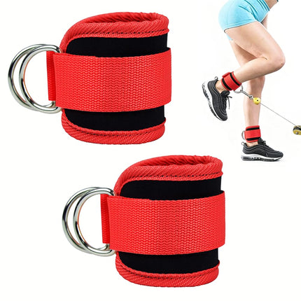OVTSPO 2-PACK Fitness Ankle Cuff Adjustable Padded Strap with Metal D Ring for Leg and Glute Training, Cable Machine and Home Gym, RED