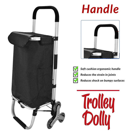 EALING Anti-Slip Bar Folding Shopping Trolley Utility Cart with 3+3-Wheels, Detachable Bags 2 Extra Pockets Adjustable Bungee Cord, Black/Silver