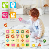 Wooden Peg Puzzles for Toddlers, Toddler Puzzles Set Letters, Numbers, Sea Animals and Vehicles 4 Pack Preschool Educational Learning Toys T77