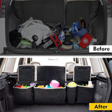 Car Trunk Organizer, Backseat Hanging Storage Bag with 4 Pockets, Foldable Waterproof Oxford Cargo Storage Bag for SUV Truck MPV VAN T8