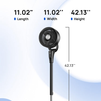 DREO Fan for Bedroom, 90° Oscillating Standing Fan, 20dB Quiet, 90ft Pedestal Fans for Room Office, DC Motor, 8+H Speeds, 3 Modes, 38-42'' Adjustable Height, Remote, 8H Timer, 105° Manual Vertical