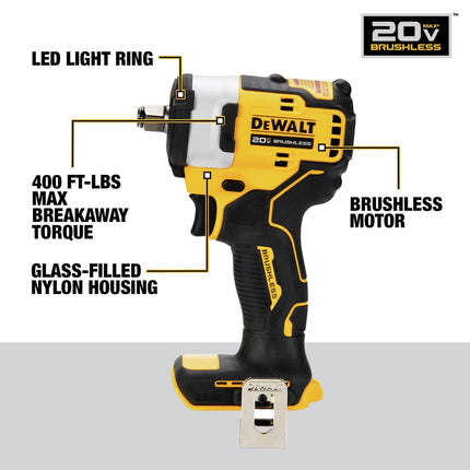 DEWALT DCF911B 20V MAX* 1/2" Impact Wrench with Hog Ring Anvil (Tool Only), Compact