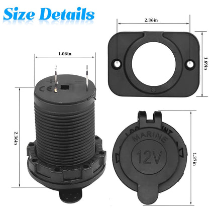TSUGAMI 12V Car Cigarette Lighter Socket, Waterproof Dustproof Vehicle Lighter Power Outlet Female Socket with Wire & Lid, Auto Receptacle Accessories, Universal for Motorcycle RV ATV