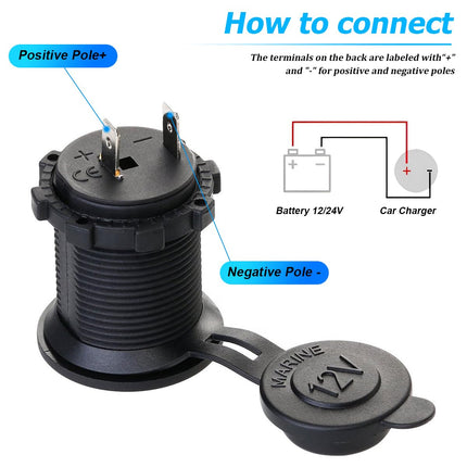 TSUGAMI 12V Car Cigarette Lighter Socket, Waterproof Dustproof Vehicle Lighter Power Outlet Female Socket with Wire & Lid, Auto Receptacle Accessories, Universal for Motorcycle RV ATV