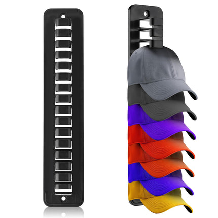 BOXOB 2pcs Wall Door Closet Plastic Hat Organizer for Baseball Caps Adhesive Hook, Storage Display Rack, BLACK
