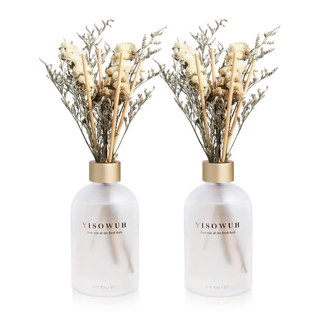 YISOWUH Reed Diffuser - Jasmine Tea 6.76o (200ml) 2 Packs Flower Essential Oil Reed Diffuser Set with 16 Sticks - Long Lasting Fragrance for Home Bedroom Bathroom Room Shelf Decor