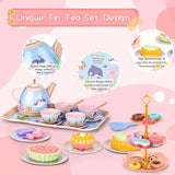 45Pcs Tea Party Set for Little Girls Princess Tea Time Toy Playset Ocean/Dinosaur Theme Kids Tea Set with Desserts & Carrying Case Kitchen Pretend Toy T134