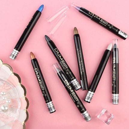 DNM 8Pcs Glitter Eye Shadow Sticks Liner Pencils Makeup, Pearl White Smokey Black Gray Silver Violet Purple Khaki Royal Blue Shimmer Glitter Eyeliner Pencil Cream Eyeshadow Palette Makeup