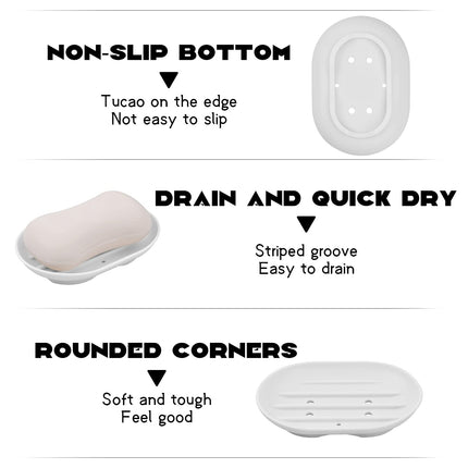 2-Pack Silicone Soap Dish with Drain, Portable Self-Draining Soap Holder, Waterproof Plastic Soap Holder Tray, Durable Rubber Soap Tray for Shower, Bathroom, Kitchen Countertop