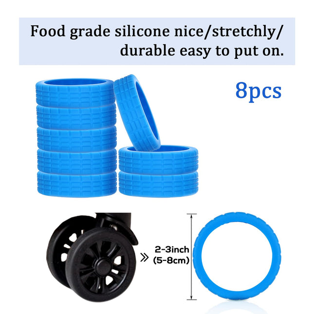 TOYMIS 8pcs Portable Suitcase Wheel Protector Covers Colorful Silicone Luggage Wheel Covers Luggage Spinner Wheel Covers for Most 8 Caster Luggage, BLUE