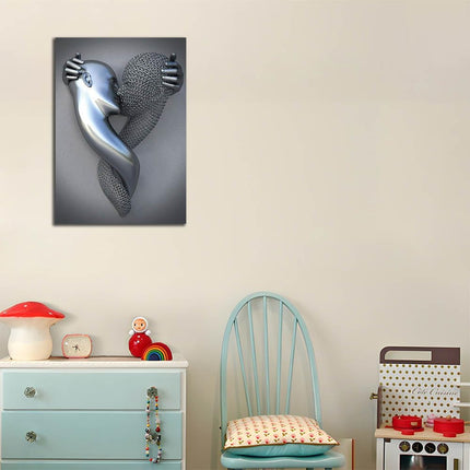 Framed Love Heart 3D Black Canvas Love Heart Wall Decor Black 16"X24"