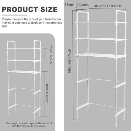 HSHGZSR Over The Toilet Storage Shelf Space Saving 3 Tier Freestanding Toilet Storage Rack Storage Cabinet Toilet Shelf Organizer Multifunctional Above Toilet Stand for Home Bathroom Towel (White)