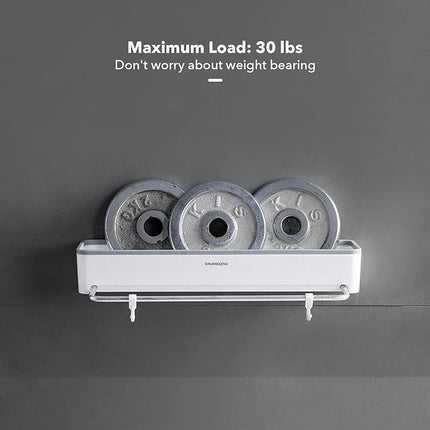 KRAMOW 2-Pack Adhesive No Drilling Wall Mounted Shelf with Hook Organizer, White