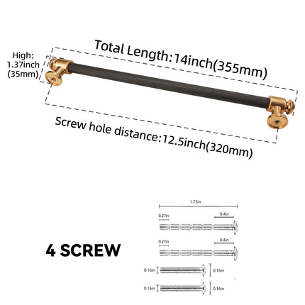BUKOBYHE 6 Pack 12-5/8 Inch（320mm） Kitchen Cabinet Handles Black and Champagne Bronze Knurled Cabinet Pulls Black Drawer Pulls Kitchen Hardware