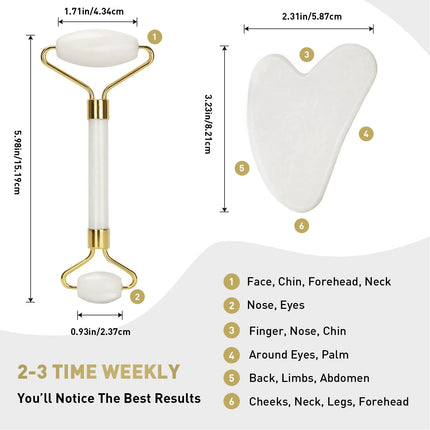 Jade Roller & Gua Sha,Face Roller,Gua Sha Facial Tool,100% Natural Jade,Anti-Aging Face Massager for Face,Eyes,Neck,Body Muscle Relaxing
