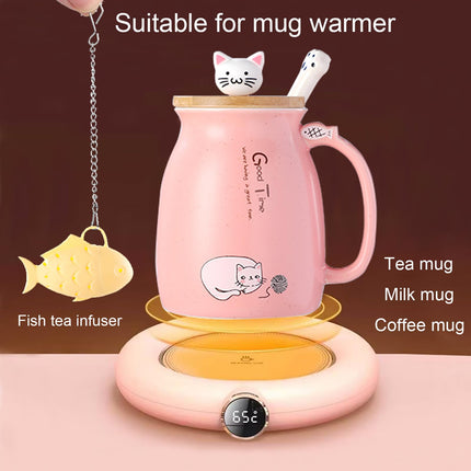 BigNoseDeer Kawaii Cute Cat 13oz Ceramic Coffee Mug Gift Set, Pink