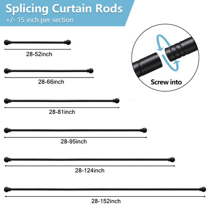 TALITARE Black 28-152 Inch Curtain Rods for Windows, 5/8 Inch Extra Long Curtain Rod with Brackets