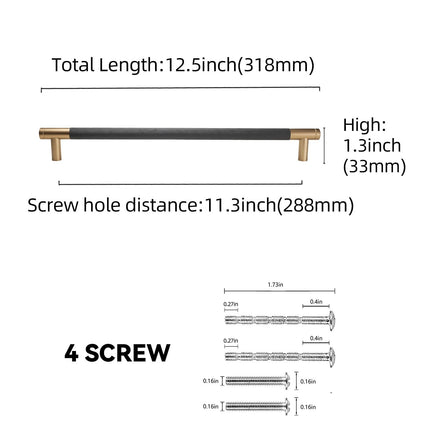 BUKOBYHE 6 Pack 11-5/16 inch（288mm） Kitchen Cabinet Handles Black and Champagne Bronze Knurled Cabinet Pulls Black Drawer Pulls Kitchen Hardware