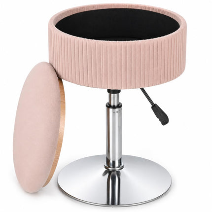 ACEQLYT Adjustable 360° Swivel Storage Stool Velvet Tufted Round Ottoman, PINK