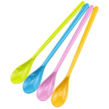 VAKTOK 4PCS Multiuse Colorful Plastic 16.26 inches Long Handle Mixing Spoons, PINK, RED, BLUE, GREEN