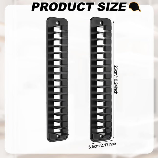 BOXOB 2pcs Wall Door Closet Plastic Hat Organizer for Baseball Caps Adhesive Hook, Storage Display Rack, BLACK
