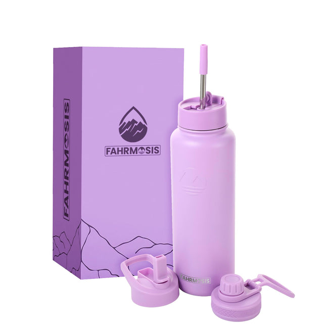 FAHRMOSIS 24oz Insulated Stainless Steel Water Bottle with Straw Includes 3 Lids, LAVENDER