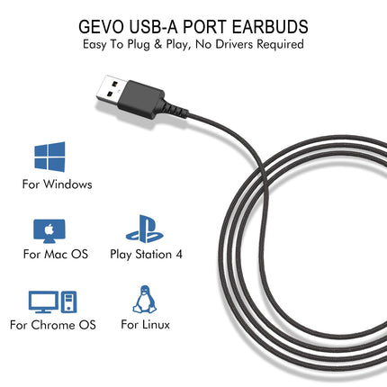 GEVO USB Earbuds with Microphone for PC, USB Gaming Earbuds for PC Laptop Desktop Notebook PS5 PS4, Noise Cancelling Mic Wired Earphones for Zoom, Team Working, Meeting Online Work, Music 2M/6.6FT