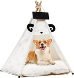 Pet Teepee Portable Pet Bed with Cushion & Blackboard Cat & Dog Houses for Indoor & Outdoor (Goat) T83
