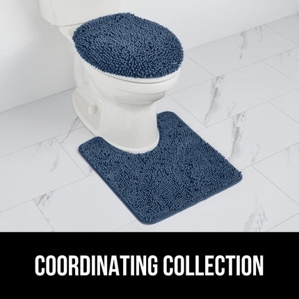 GORILLA GRIP 19.5x18.5 Shag Chenille Bathroom Toilet Lid Cover, Ultra Soft Plush, Fits Standard Toilet Lids, Navy Blue