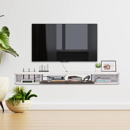Pmnianhua Floating TV Console,47'' Wall-Mounted Media Console,Floating TV Cabinet, Modern Floating TV Stand,Under TV Entertainment Shelf with Door and Storage for Bedroom,Living Room (Grey-White)