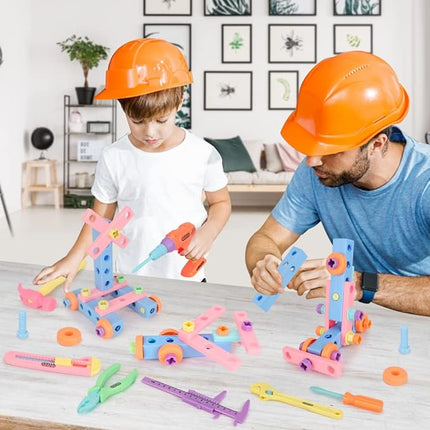 Bee bee Run 79PCS Kids Tool Set with Tool Box & Electronic Toy Drill, Pink STEM Pretend Play Tool Toy T20