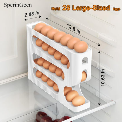 Automatic Rolling Down Egg Storage for Fridge, Egg Holder Organizer, Space Saving Container, Dispenser for Refrigerator, Kitchen- Only for "LARGE" Sized Eggs