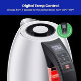 Chefman Electric Tea Kettle, 1.8 Liter Hot Water Electric Kettle Temperature Control Water Boiler with 5 Presets, Tri-Colored LED Lights, Keep Warm, Automatic Shutoff, Stainless Steel Glass