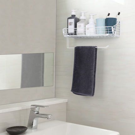 FAGIGY Wall Mount Metal Wire Basket Hanging Toilet Paper Holder Shelf with Towel Bar Organizer, White