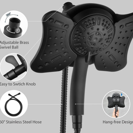 GRICH High Pressure Shower Head with Handheld - Dual Showerheads Combo, Black