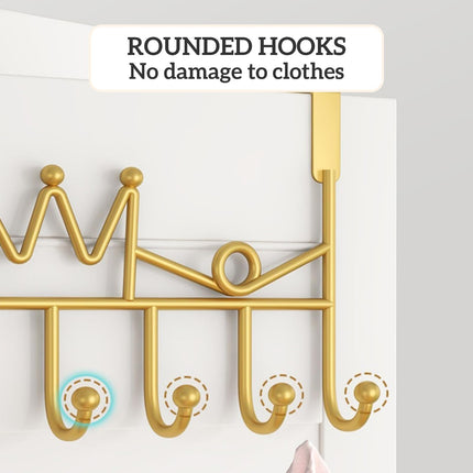 GVRGO Over Door Hanger with 5 Hooks, Metal Over The Door Towel Hook, Decorative Overdoor Organizers (Crown White, 2PCS)