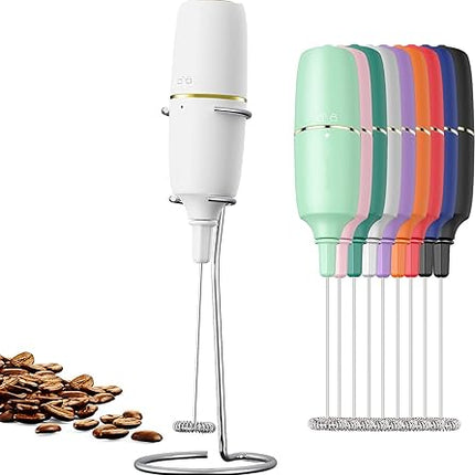 Milk Frother Handheld Frother for Coffee, Battery Operated Coffee Frother with Stainless Steel Stand, Electric Drink Mixer for Coffee, Lattes, Cappuccinno, Matcha and Hot Chocolate, GREEN COLOUR(MA002)
